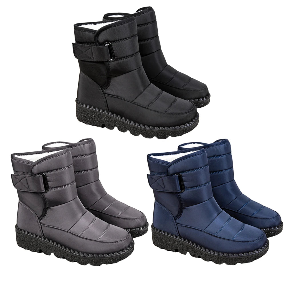 Women Warm Ankle Booties Windproof Ladies Ankle Platform Boots with Hook&Loop Plush Lined Gifts for Mother Friends