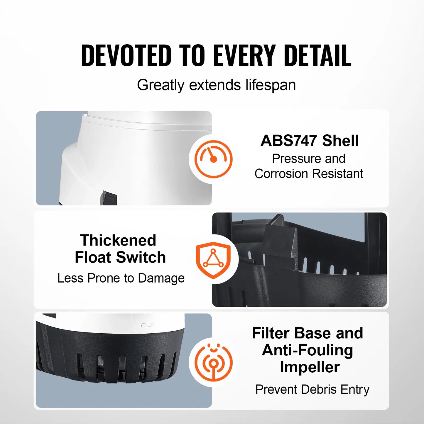 SucceBuy Bilge Pump 750/1100/3000 GPH 12V Automatic Submersible Bilge Water Pump with Float Switch for Boats, Pools, Basements