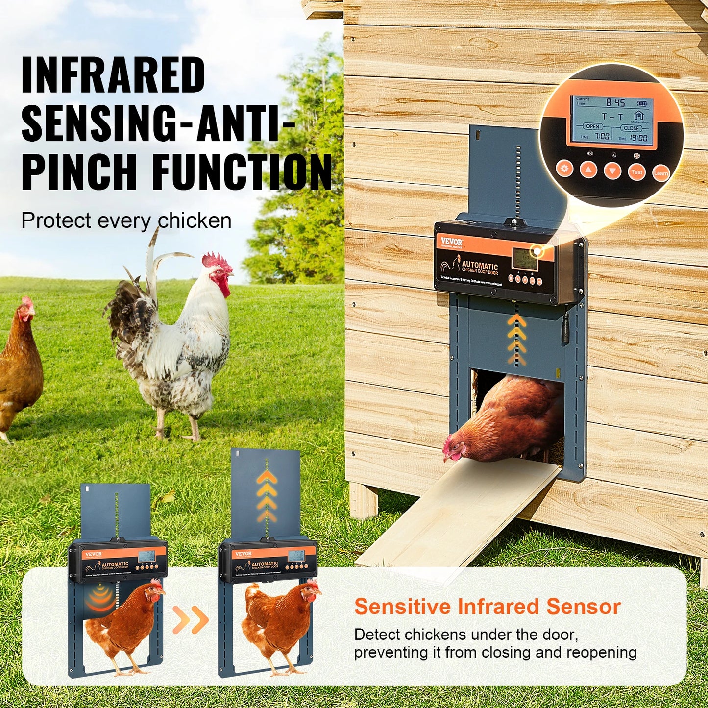 SucceBuy Automatic Chicken Coop Door with Light Sensing Remote Control Auto Chicken Door Opener Chicken Supplies Battery Powered
