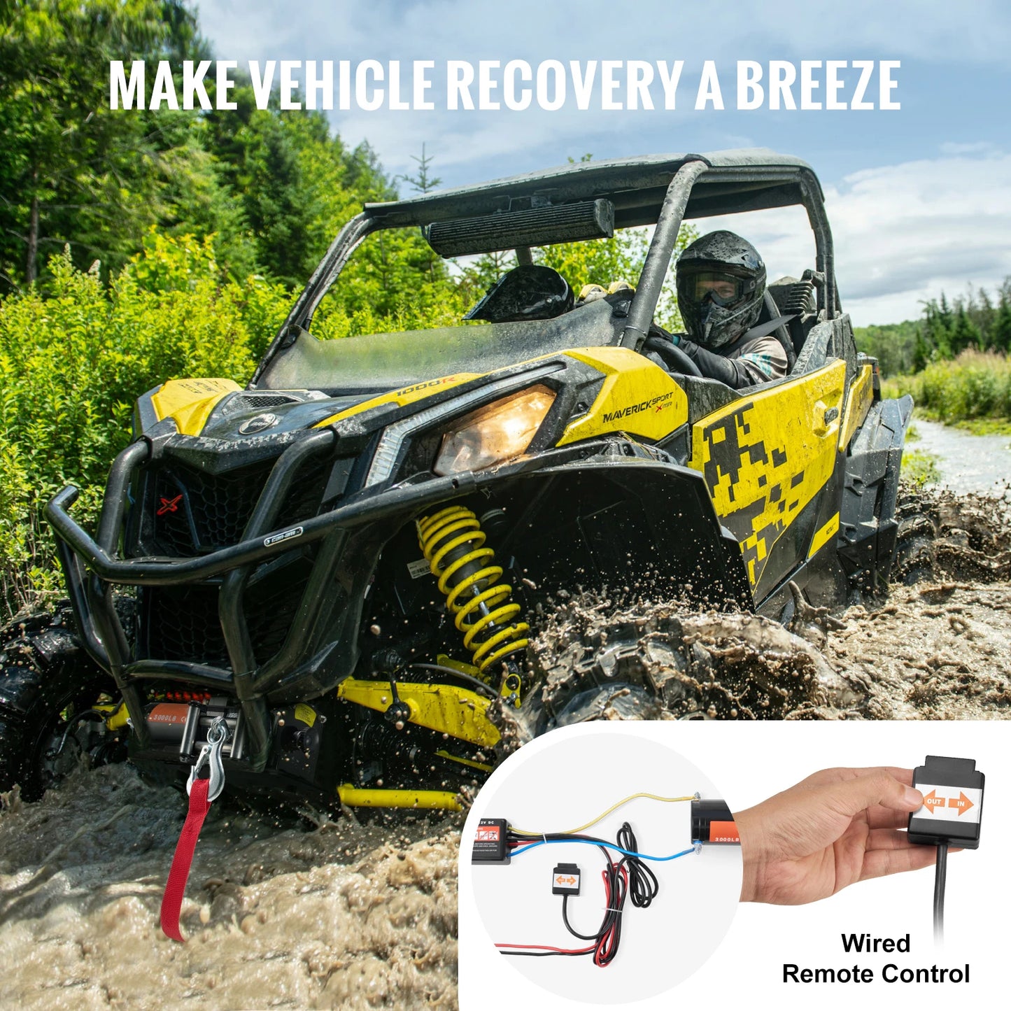 SucceBuy 3000lbs ATV/UTV Electric Winch 12V DC Steel Rope Winch with  39ft Cable Roller Wired Remote Control for Towing Off-Road