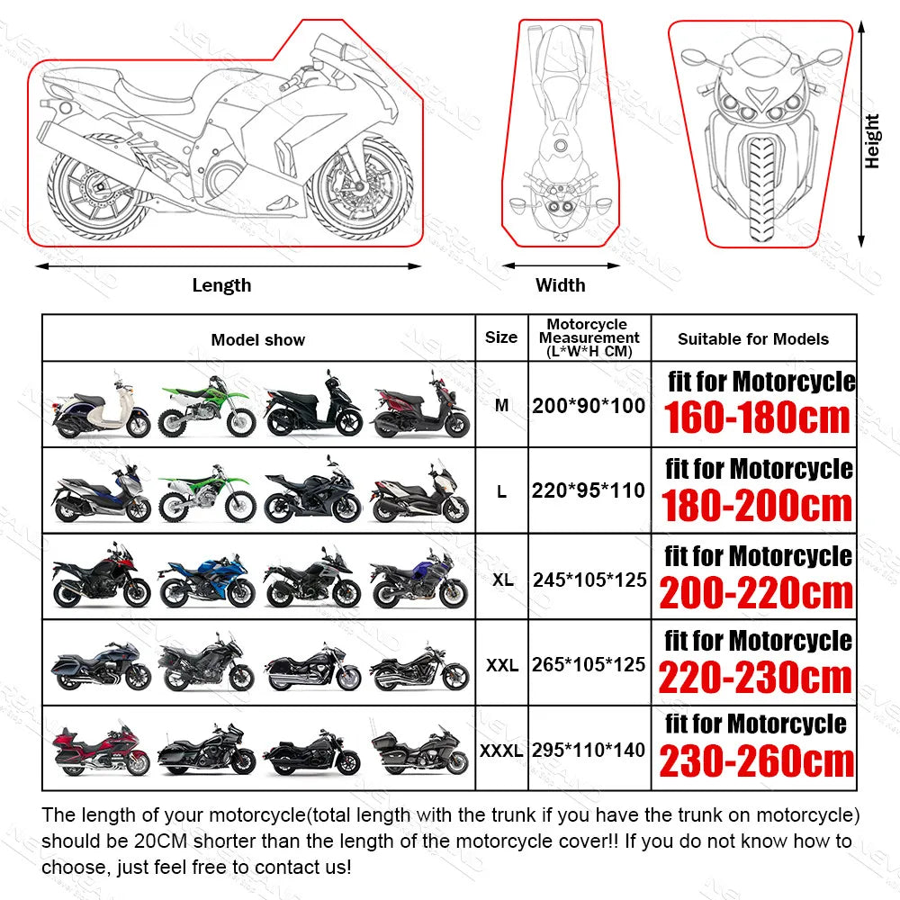 Motorcycle Cover Coat Water Proof Rain Dust UV Outdoor Indoor For Scooter Motor Dirt Bike Protection Covers XXXL XXL XL L