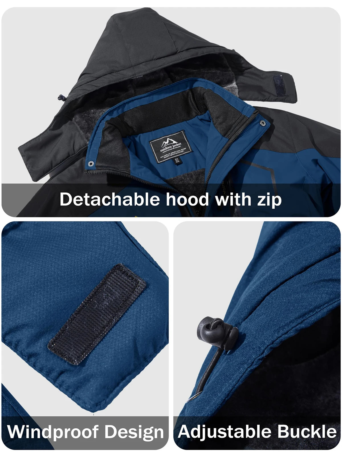 Men's Winter Coats Water Resistant Ski Snow Jacket Warm Fleece Jacket Parka Raincoats With Hood Multi-Pockets Thermal Parka