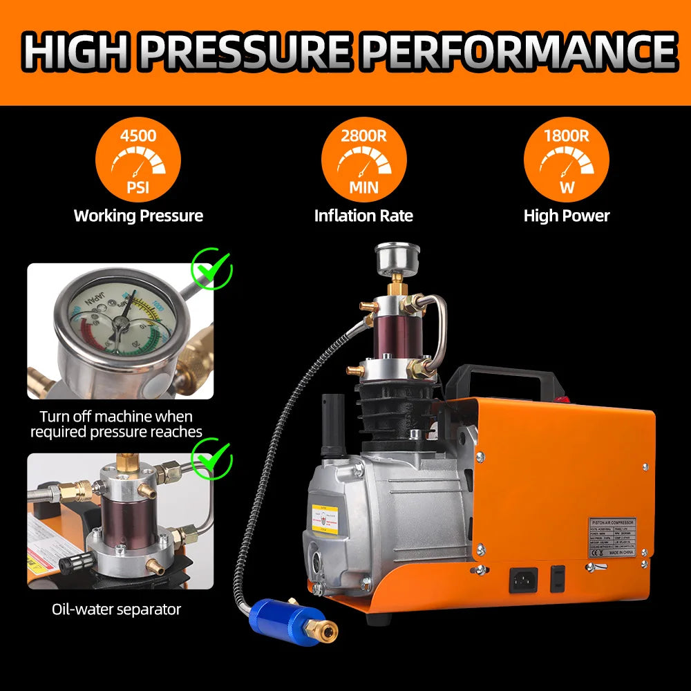 4500Psi  30MPA  220V 110V Pcp Air Compressor Electric 300Bar High Pressure Pump for Pneumatic PCP Rifle Airgun Scuba Inflator