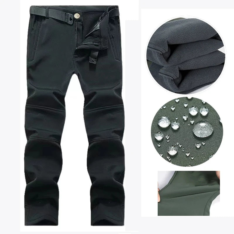 Men's Autumn Winter SoftShell Fleece Waterproof Jackets Male Hood Coats Fishing Hiking Camping Climbing Skiing Pants Trousers