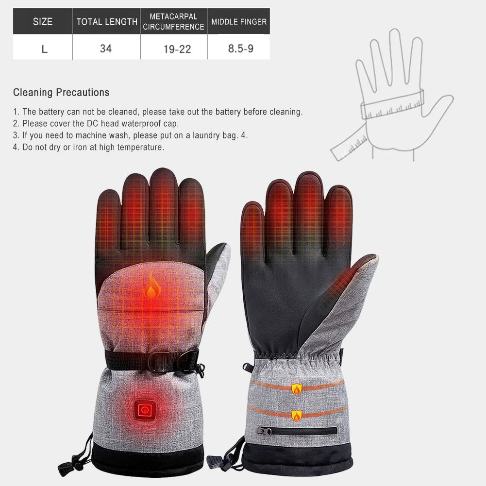 1Pair Hiking Skiing Heating Gloves Thermal Electric Cold Weather Heating Gloves Anti-Slip Waterproof Rechargeable for Men Women