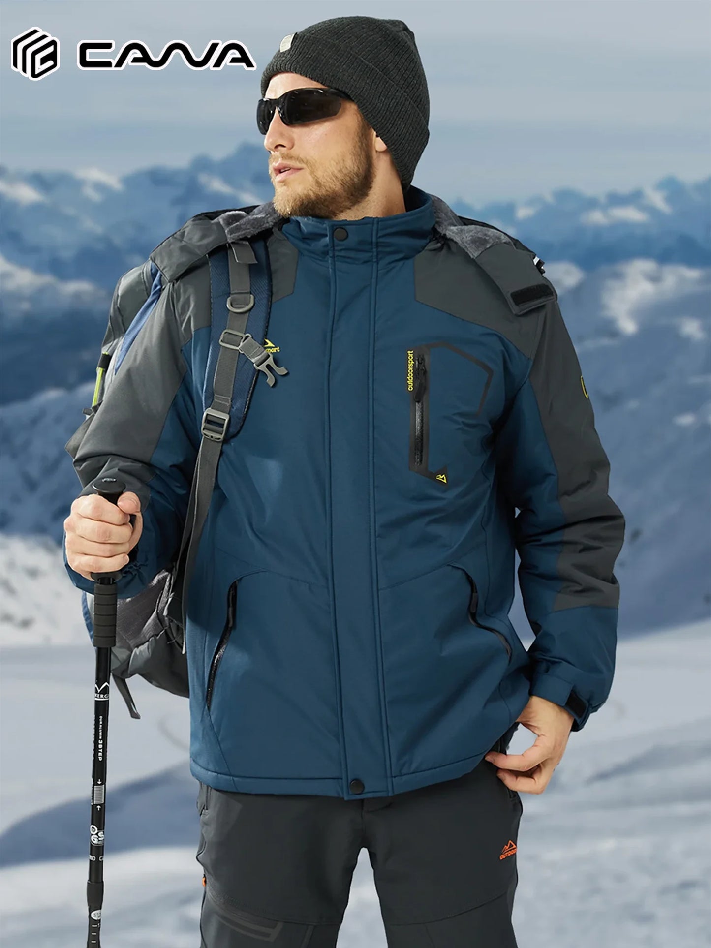 Men's Winter Coats Water Resistant Ski Snow Jacket Warm Fleece Jacket Parka Raincoats With Hood Multi-Pockets Thermal Parka