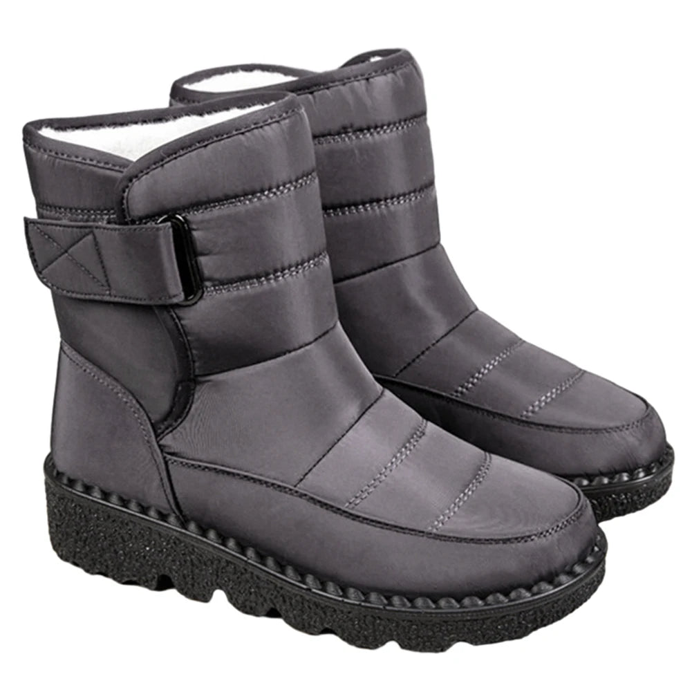 Women Warm Ankle Booties Windproof Ladies Ankle Platform Boots with Hook&Loop Plush Lined Gifts for Mother Friends