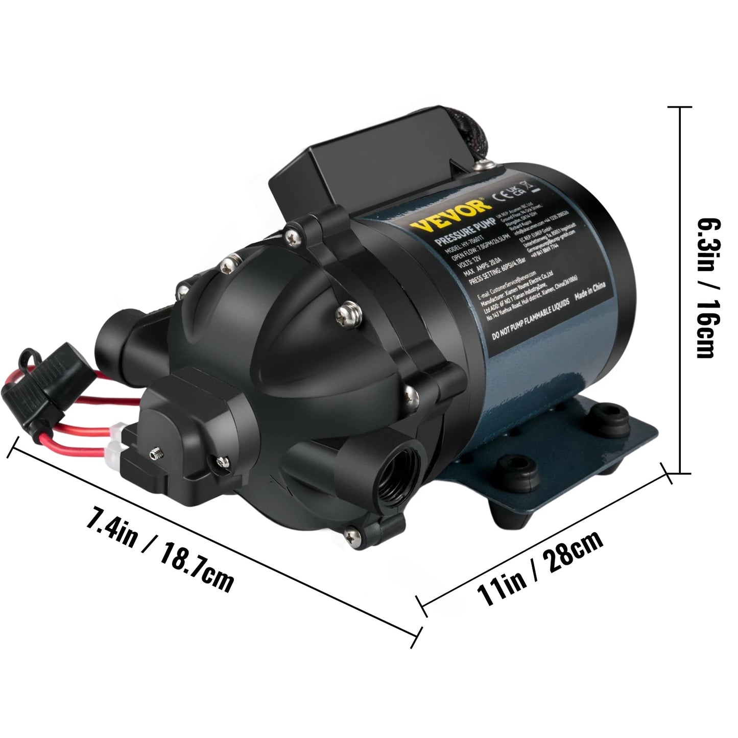 SucceBuy Washdown Pump 12V RV Water Pump 7 GPM 60 PSI Max. 10FT Lift Self Priming for Marine Deck, Yacht, Caravan Motorhome Boat